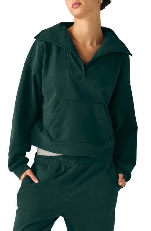 Beyond Yoga Street Smart Johnny Collar Fleece Sweatshirt in Dark Spruce Green 