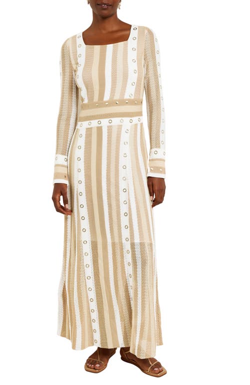 Misook Open Stitch Long Sleeve Sweater Dress Parchment/Sand/Ivory at Nordstrom,