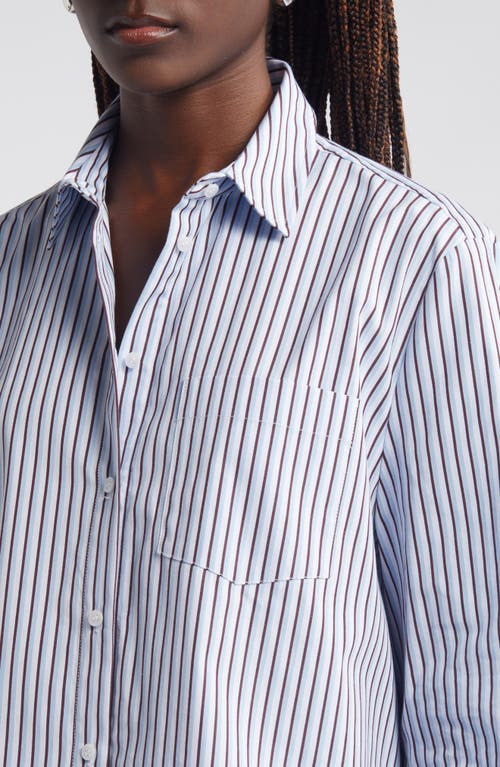 Shop Nordstrom Stripe Poplin Crop Button-up Shirt In White- Blue Twin Stripe