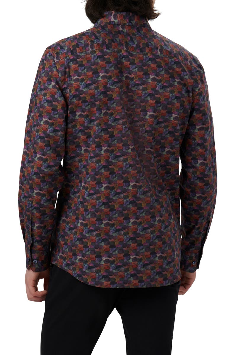 Axel Shaped Fit Abstract Print Stretch Cotton Button-Up Shirt
