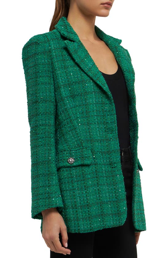 Shop Endless Rose Sequin Tweed Long Blazer In Green