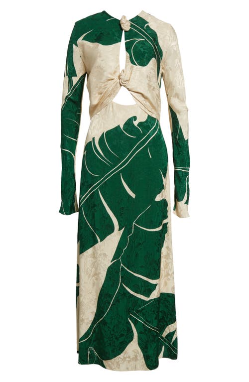 Shop Johanna Ortiz Into The Wild Long Sleeve Dress In Palm Shadows/ecru/green
