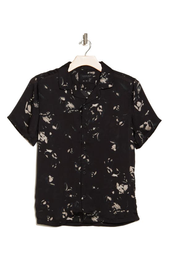 Shop Denim And Flower Wrinkle Text Short Sleeve Button-up Camp Shirt In Black