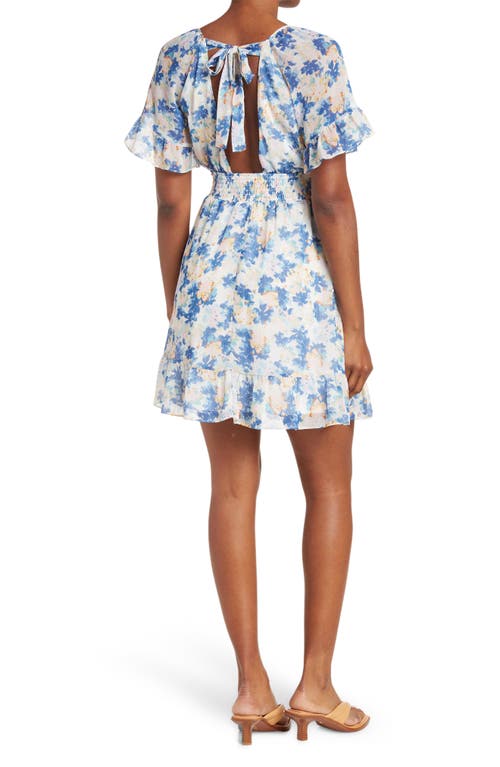 Shop Collective Concepts Printed Smocked Waist Dress In White/blue