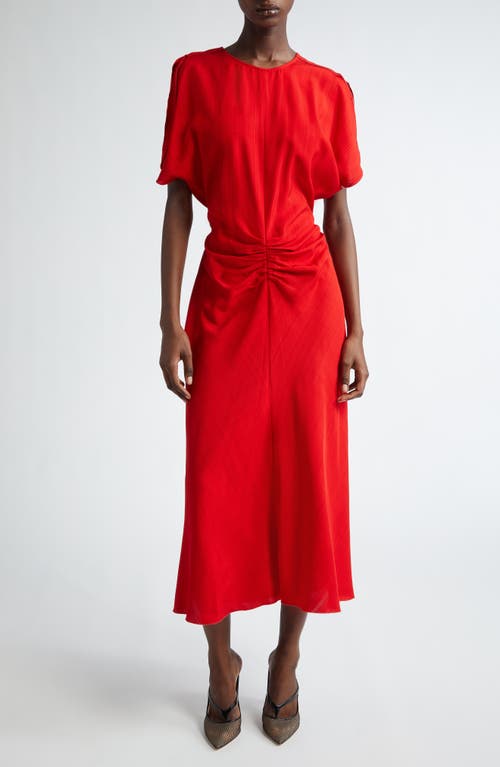 Victoria Beckham Tulip Sleeve Gathered Waist Dress Carmine at Nordstrom, Us