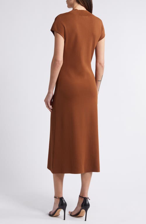 Shop Zoe And Claire Mock Neck Fitted Midi Sweater Dress In Brown