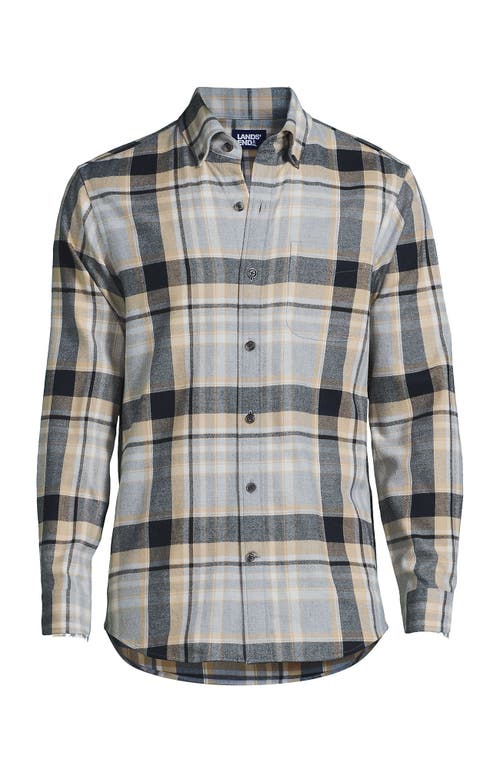 Shop Lands' End Traditional Fit Flagship Flannel Shirt In Gray Heather/black Slate Plaid