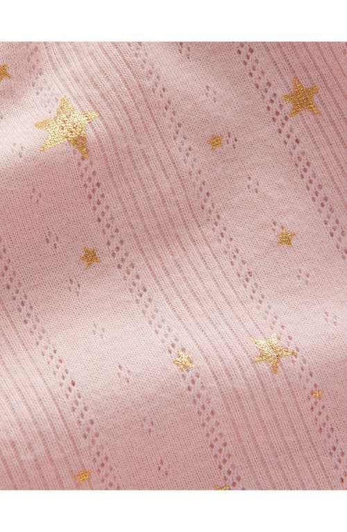 Shop Mini Boden Kids' Foil Star Pointelle Ruffle Neck Top In Chalk Pink Gold Foil Star