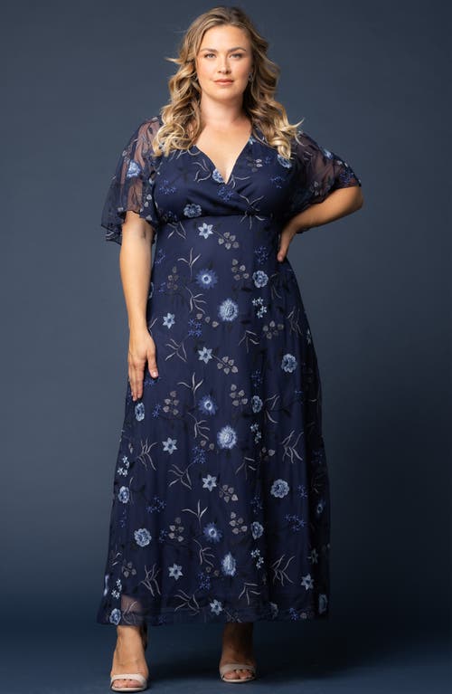 Shop Kiyonna Embroidered Elegance Floral Gown In Twilight Blooms