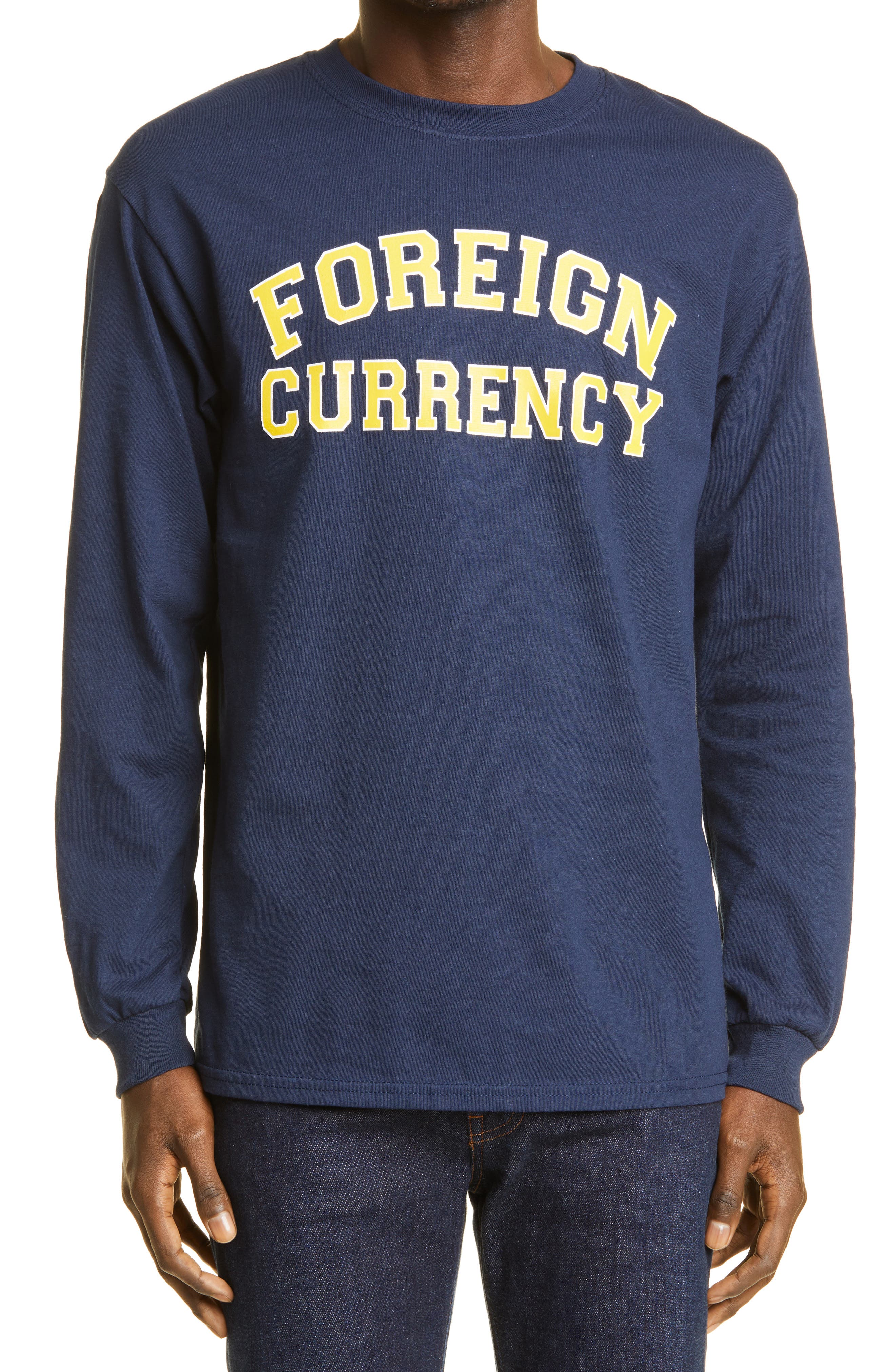 Foreign Currency Varsity Logo Long Sleeve Graphic Tee