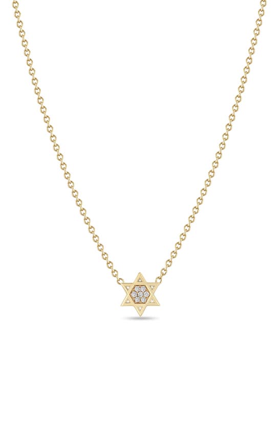 Zoë Chicco Midi Bitty 14k Yellow Gold & Diamond Star Of David Necklace, 16 In Yellow Gold