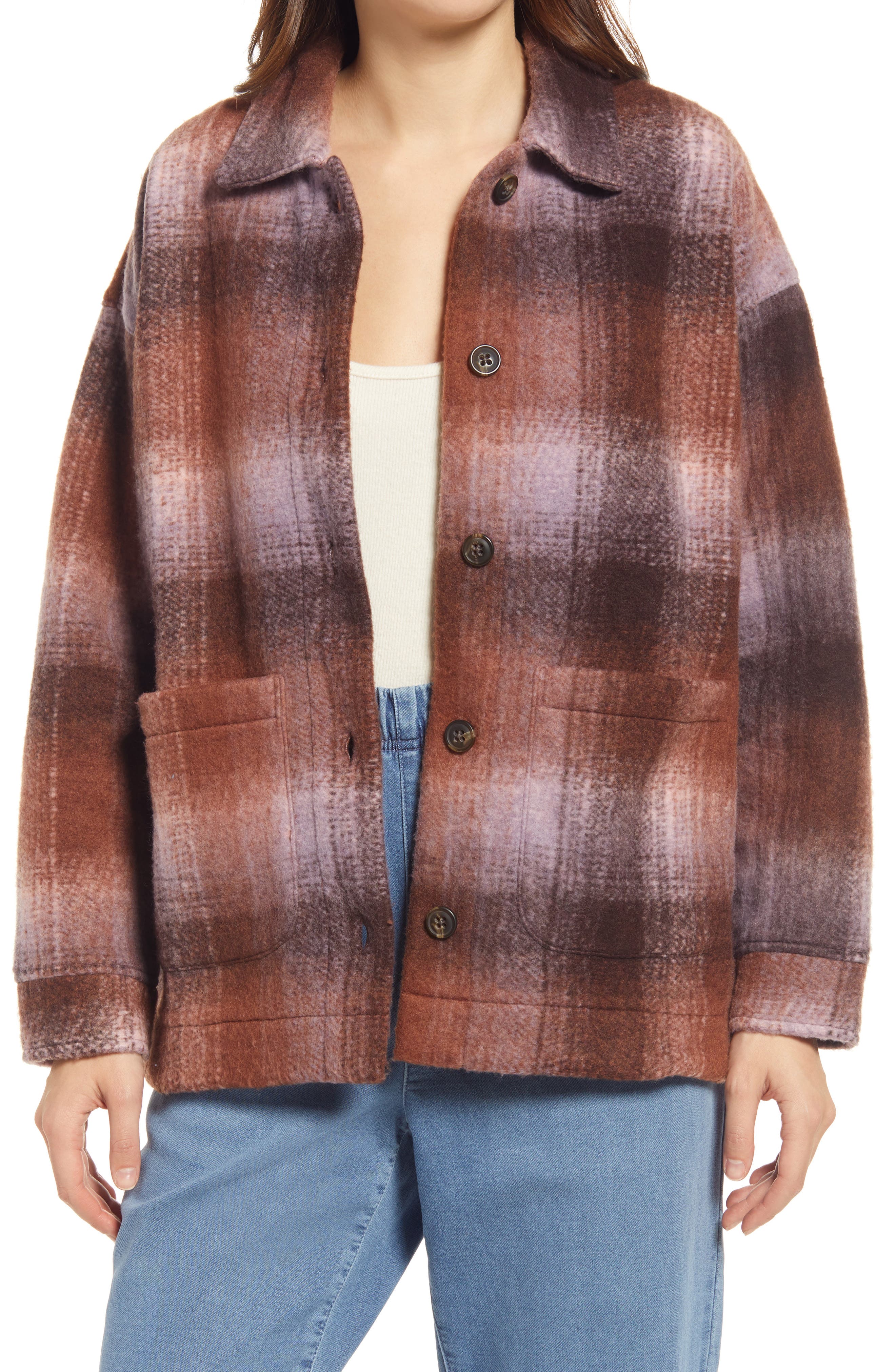 plaid button up coat