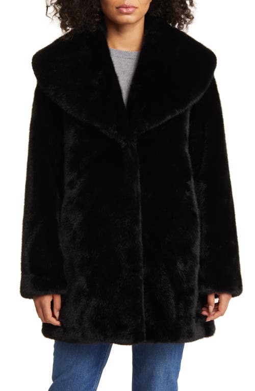 Shawl Collar Faux Fur Jacket in Black