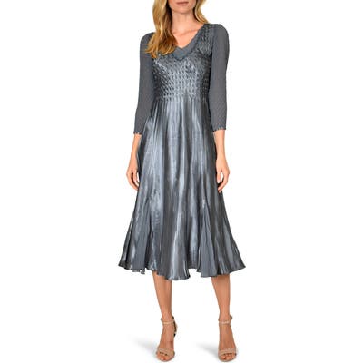 Komarov Charmeuse & Chiffon A-Line Dress, Grey