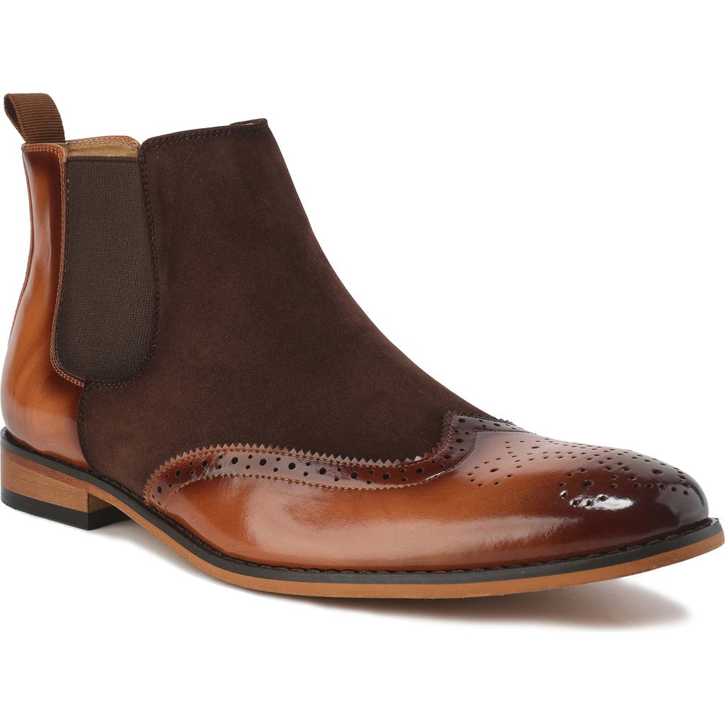 Gino Vitale Wingtip Brogue Two-tone Chelsea Boot In Brown