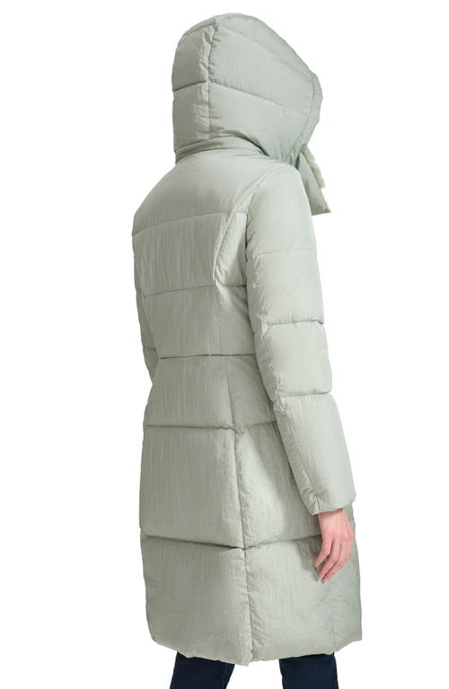 Shop Cole Haan Channel Quilted Shimmer Nylon Puffer Coat With Removable Hood In Sage