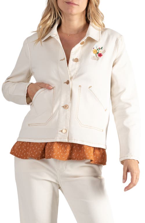 Romy Floral Embroidered Maternity/Nursing Denim Jacket in Beige