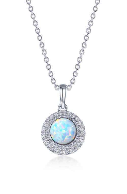 Simulated Diamond Halo & Simulated Opal Pendant Necklace in White