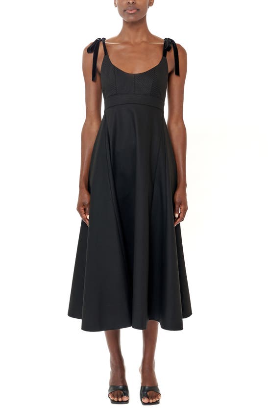 La Ligne Velvet-trimmed Stretch-organic Cotton Midi Dress In Black