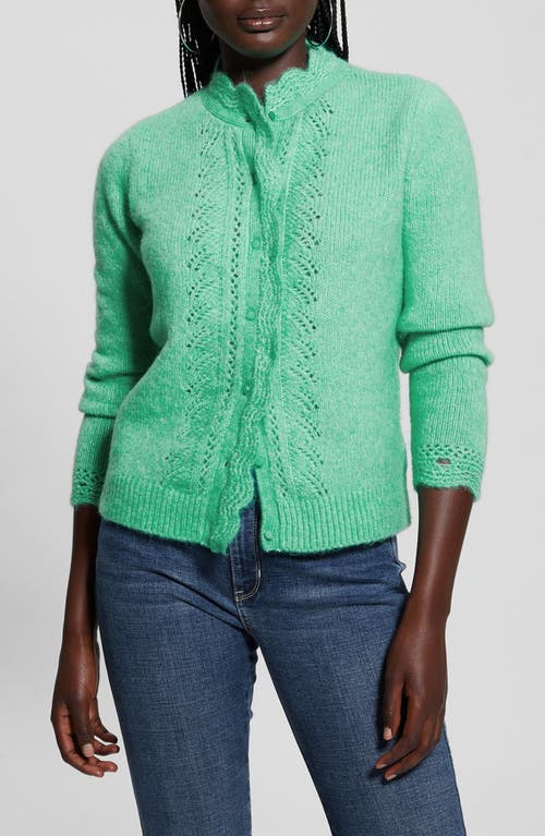 Shop Guess Macie Pointelle Detail Cardigan In Sea Glass Green