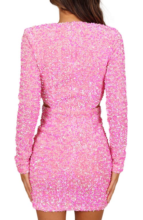 Petal And Pup Petal & Pup Kelly Sequin Long Sleeve Cutout Velvet Cocktail Minidress In Pink