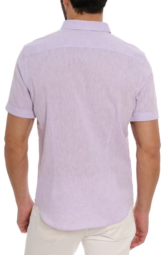 Shop Robert Graham Palmer Tailored Fit Short Sleeve Linen Blend Button-up Shirt In Lilac