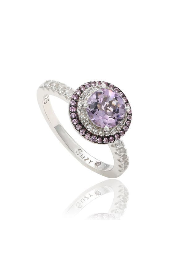 Suzy Levian Semiprecious Stone, White Topaz & Yellow Sapphire Halo Ring In Pink