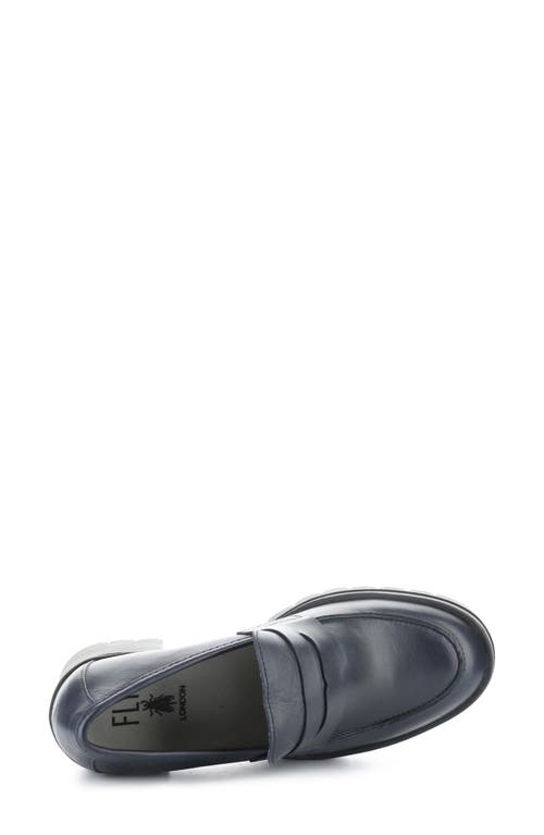 Shop Fly London Toky Platform Penny Loafer In Navy Dublin