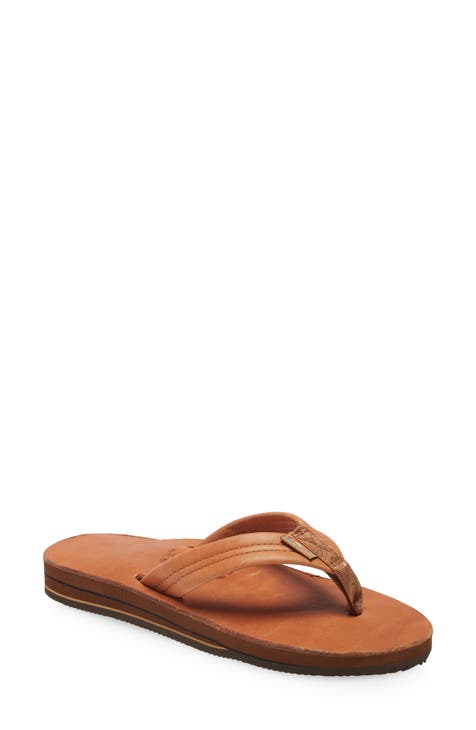 RAINBOW Sandals Flip Flops Brown Unisex 9.75 Leather Regular Unisex Nice  S/M