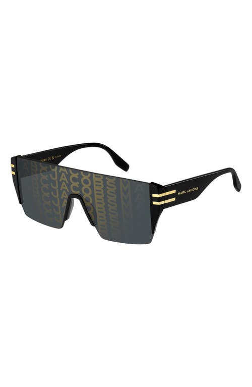 Shop Marc Jacobs 99mm Shield Sunglasses In Gold Pattern Black/gold Decor