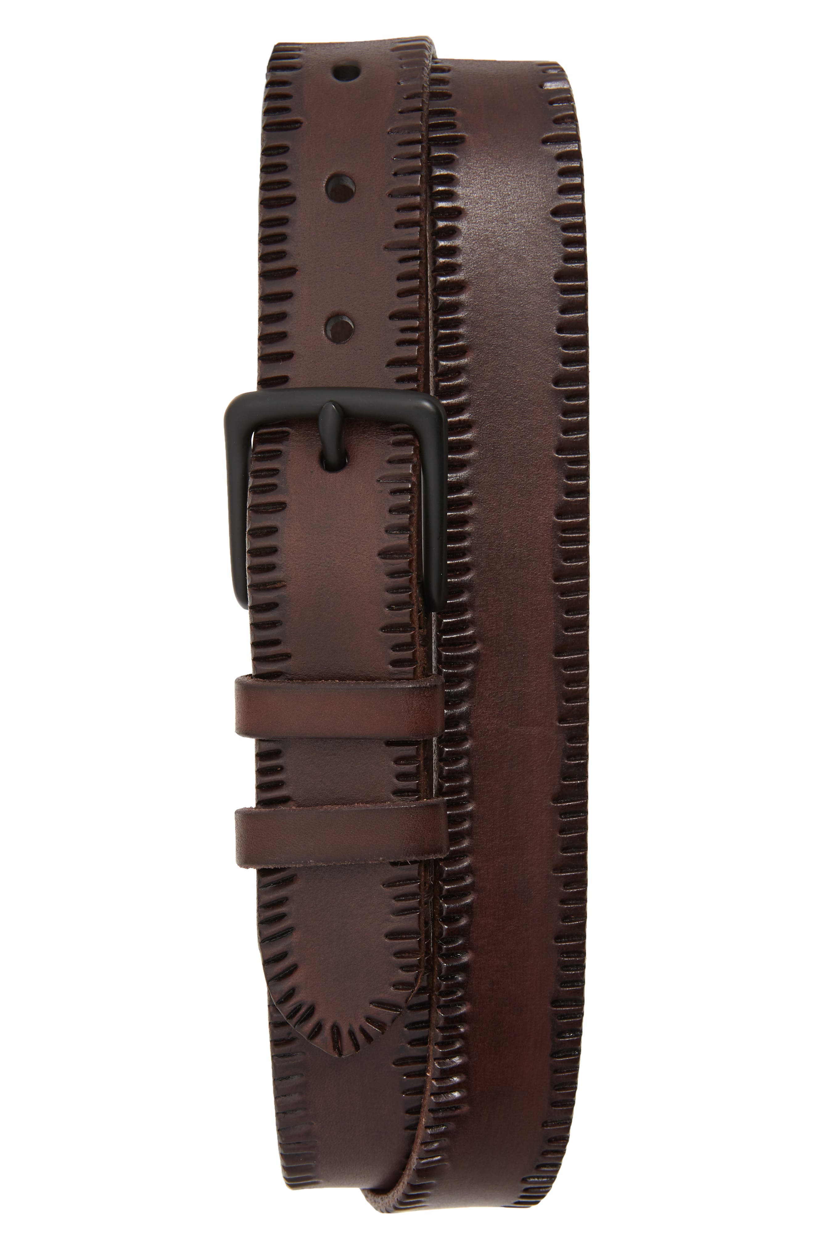 Allsaints Embossed Edge Leather Belt, Dark Brown/ Matte Black