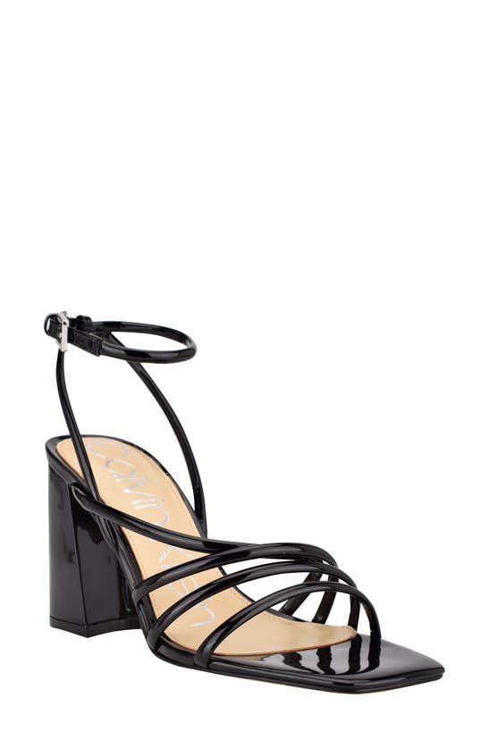 Calvin Klein Quen Ankle Strap Sandal In Black Patent