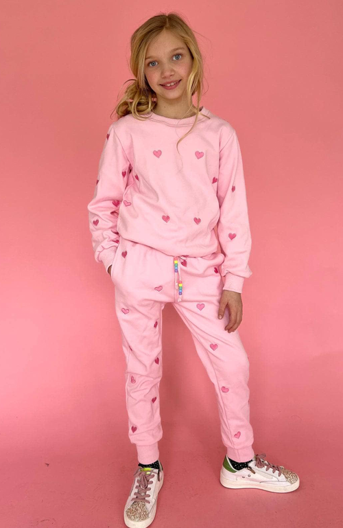 Shop Lola + The Boys Full Hearts Jogger Set In Pink