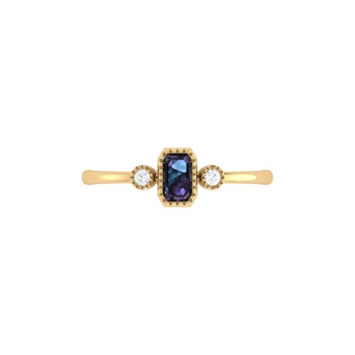 Shop Luvmyjewelry Emerald Cut Alexandrite & Diamond Birthstone Ring In Yellow Gold