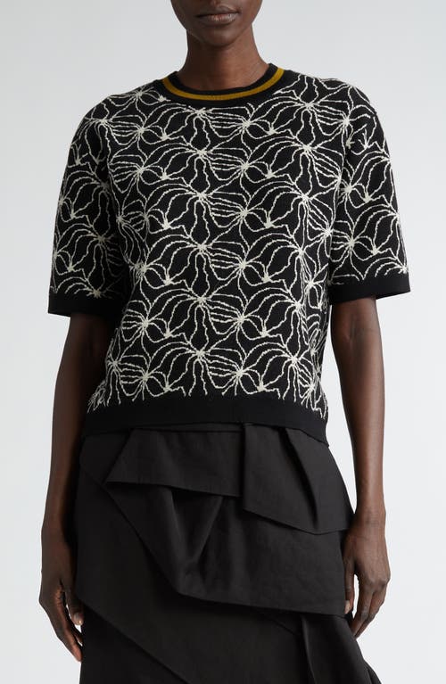 Dries Van Noten Timar Abstract Short Sleeve Sweater Black 900 at Nordstrom,