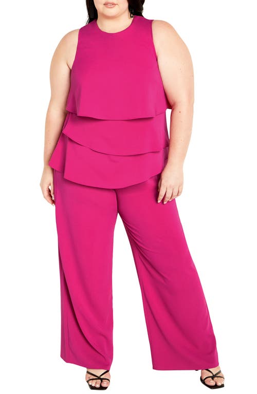 City Chic Alexis Sleeveless Wide Leg Jumpsuit in Lipstick Pink 