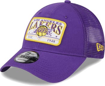 New Era Men's New Era Purple Los Angeles Lakers Plate Oversized Patch  Trucker 9FORTY Adjustable Hat