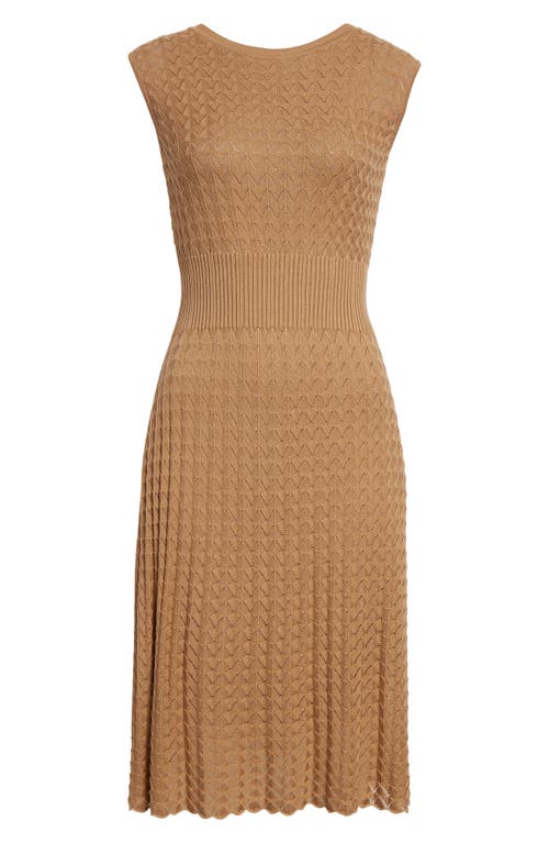 Eleventy Pointelle Cap Sleeve Sweater Dress In Camel