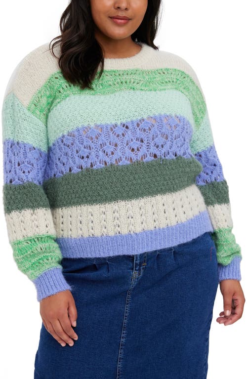 New Boho Stripe Sweater in Birch Detail Irish Green