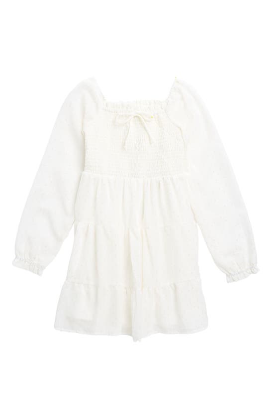Ava & Yelly Kids' Smocked Long Sleeve Dress In Offwhite