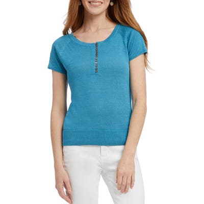 Nic+Zoe Button-Up Knit Tee, Blue