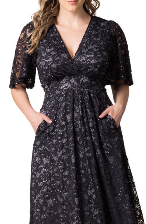 Kiyonna Luminous Sequin Lace A-line Gown In Storm Grey