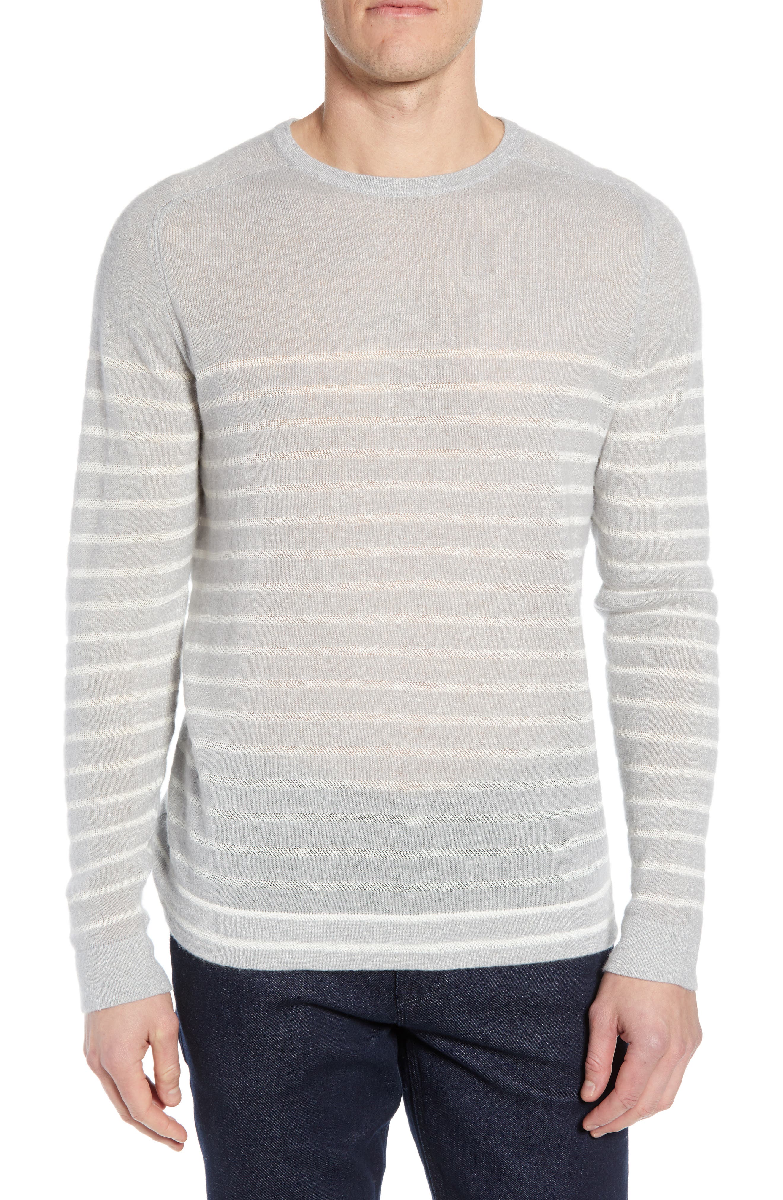 Nordstrom Signature Stripe Crewneck Cashmere & Linen Sweater