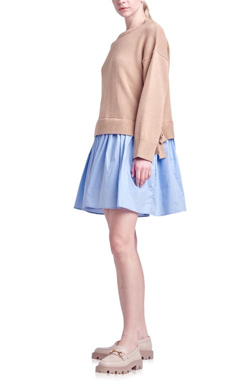 Shop English Factory Side Tie Twofer Dress In Tan/powder Blue