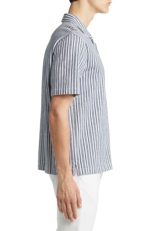 Shop Vince Cabana Stripe Short Sleeve Button-up Camp Shirt In Twilight Blue/off Wh