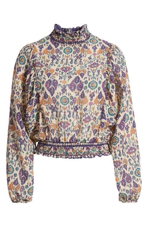 Shop Sessun Sessùn Duchess Ikat Print Smocked Waist Blouson Top In Duchess/saltypath