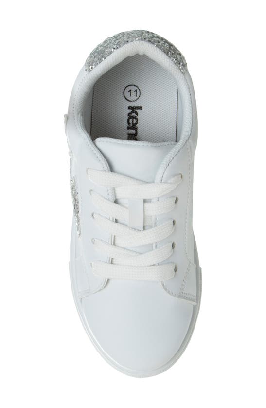 Shop Kensie Kids' Glitter Star Sneaker In White Silver
