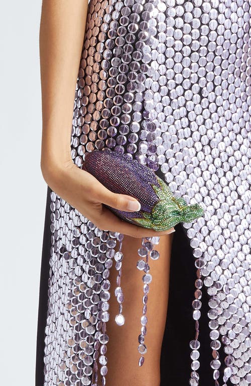 Judith Leiber Crystal Embellished Eggplant Clutch In Silver Iris Multi