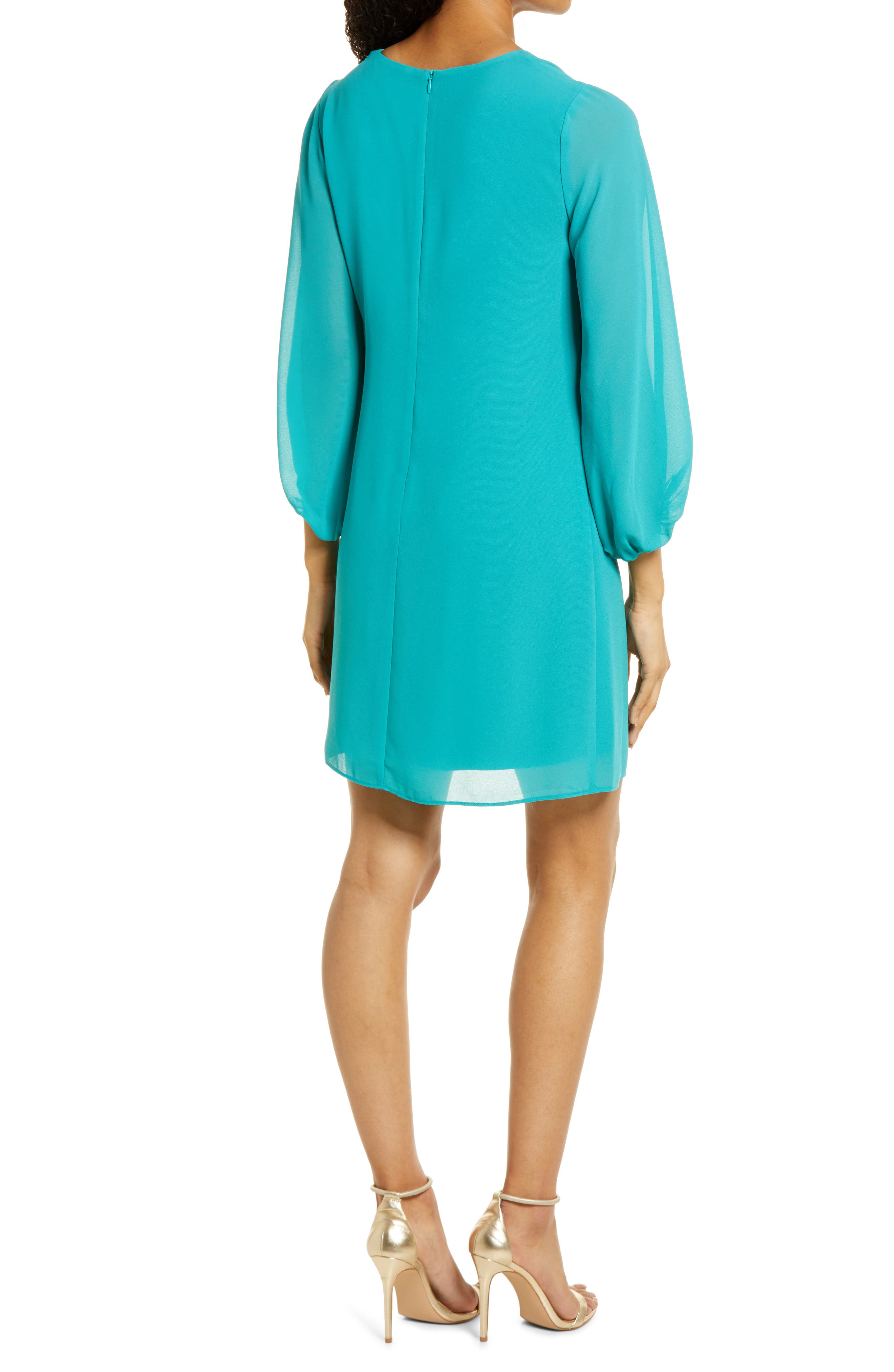 chiffon shift dress with sleeves