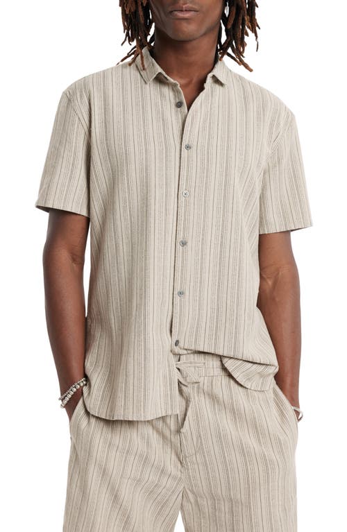 Sean Stripe Short Sleeve Cotton & Hemp Button-Up Shirt in Camel